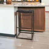 35" Brown And Black Leather And Iron Backless Counter Height Bar Chair - Homeroots - Flyclothing LLC