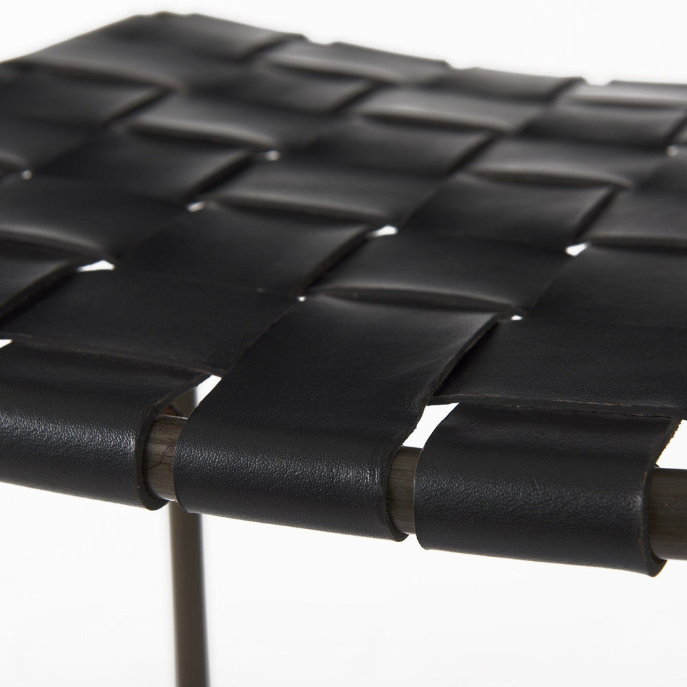 35" Brown And Black Leather And Iron Backless Counter Height Bar Chair - Homeroots - Flyclothing LLC