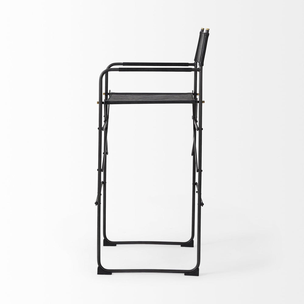 30" Black Leather And Metal Bar Height Bar Chair - Homeroots