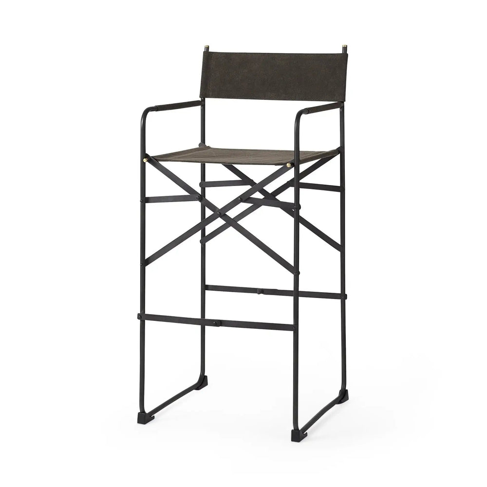 30" Brown And Black Leather And Metal Bar Chair - Homeroots - Flyclothing LLC