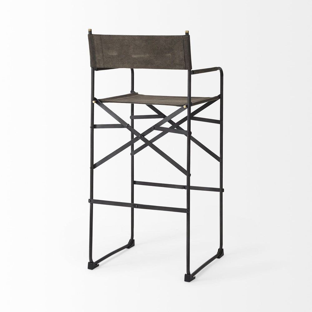 30" Brown And Black Leather And Metal Bar Chair - Homeroots - Flyclothing LLC