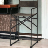 26" Brown And Black Leather And Metal Bar Chair - Homeroots