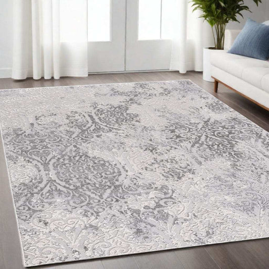 5' X 8' Cream And Gray Tinted Ogee Pattern Area Rug - Homeroots - Flyclothing LLC