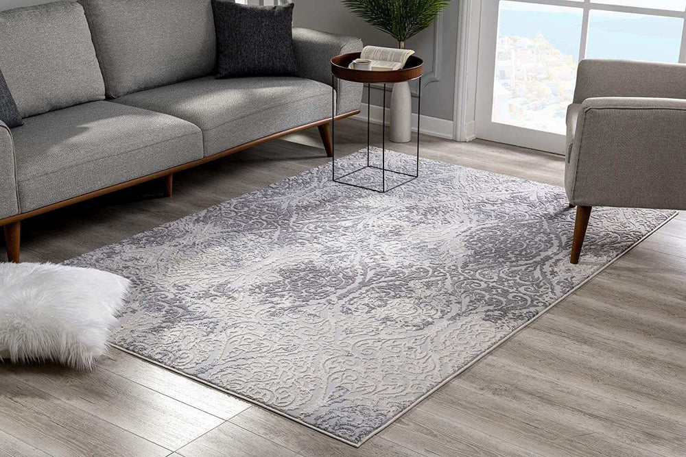 7' X 10' Cream And Gray Tinted Ogee Pattern Area Rug - Homeroots - Flyclothing LLC