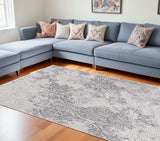 8' X 11' Cream And Gray Tinted Ogee Pattern Area Rug - Homeroots - Flyclothing LLC