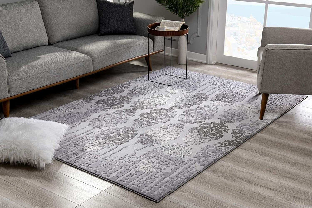 5' X 7' Gray Damask Power Loom Area Rug - Homeroots - Flyclothing LLC
