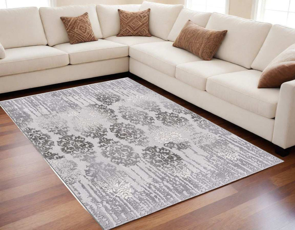 5' X 7' Gray Damask Power Loom Area Rug - Homeroots - Flyclothing LLC