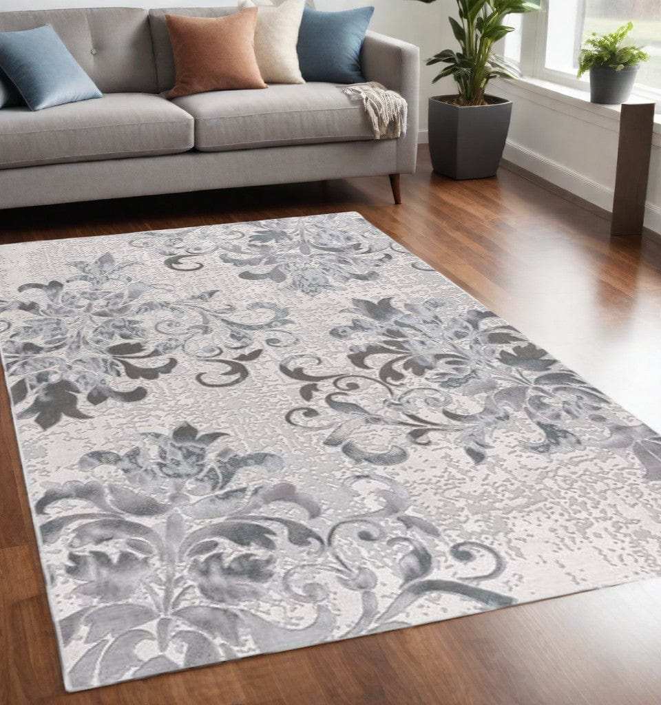 5' X 7' Blue Damask Power Loom Area Rug - Homeroots - Flyclothing LLC