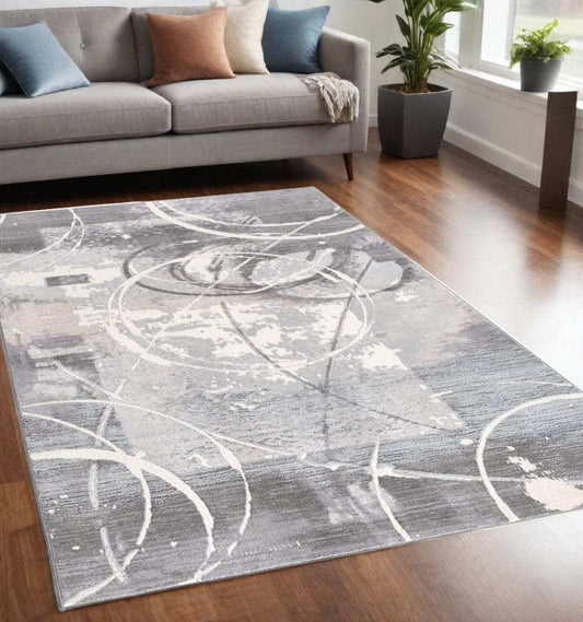 5' X 7' Gray Abstract Power Loom Area Rug - Homeroots - Flyclothing LLC