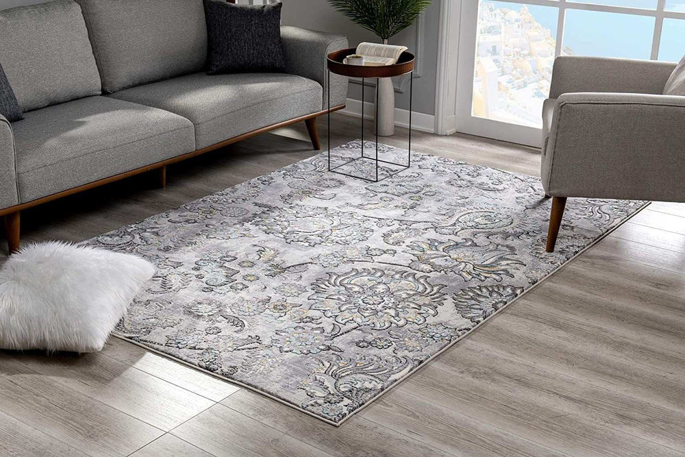 5' X 7' Gray Damask Power Loom Area Rug - Homeroots - Flyclothing LLC
