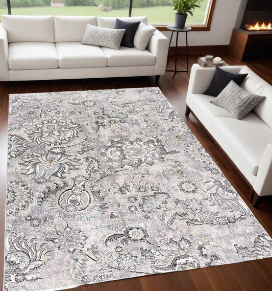 5' X 7' Gray Damask Power Loom Area Rug - Homeroots - Flyclothing LLC