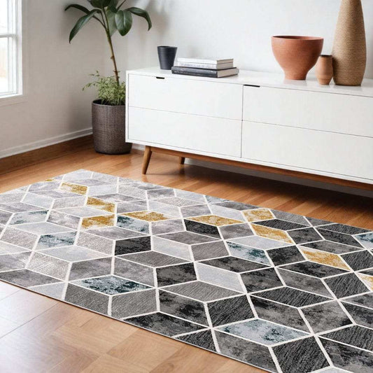 8' X 10' Gray Geometric Power Loom Area Rug - Homeroots - Flyclothing LLC