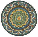4' Blue and Orange Round Wool Floral Medallion Hand Tufted Area Rug - Homeroots - Flyclothing LLC