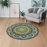 4' Blue and Orange Round Wool Floral Medallion Hand Tufted Area Rug - Homeroots - Flyclothing LLC