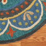 4' Blue and Orange Round Wool Floral Medallion Hand Tufted Area Rug - Homeroots - Flyclothing LLC