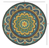 4' Blue and Orange Round Wool Floral Medallion Hand Tufted Area Rug - Homeroots - Flyclothing LLC