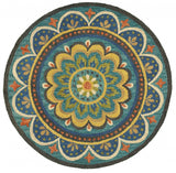 6' Blue Round Wool Geometric Hand Tufted Area Rug - Homeroots - Flyclothing LLC