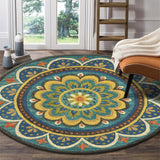 6' Blue Round Wool Geometric Hand Tufted Area Rug - Homeroots - Flyclothing LLC