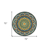 6' Blue Round Wool Geometric Hand Tufted Area Rug - Homeroots - Flyclothing LLC