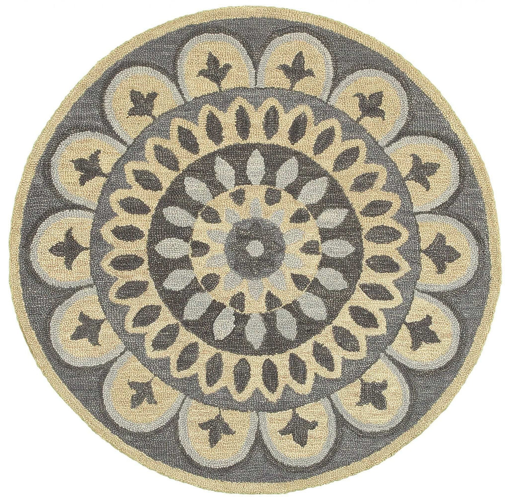 4' Round Gray Floral Bloom Area Rug - Homeroots - Flyclothing LLC