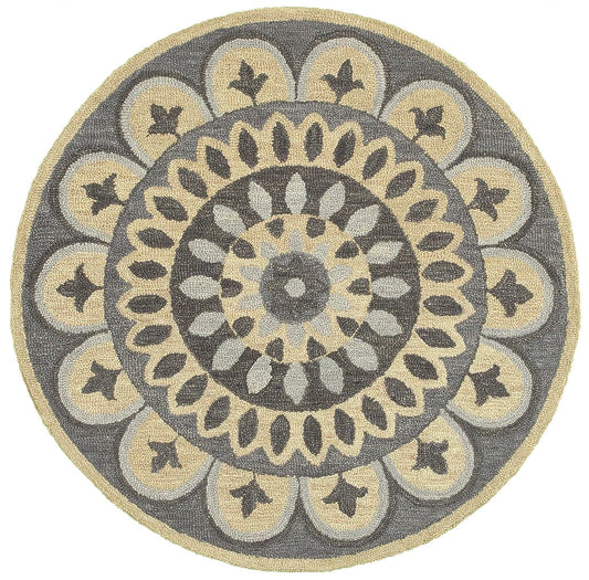 6' Gray Round Wool Geometric Hand Tufted Area Rug - Homeroots - Flyclothing LLC