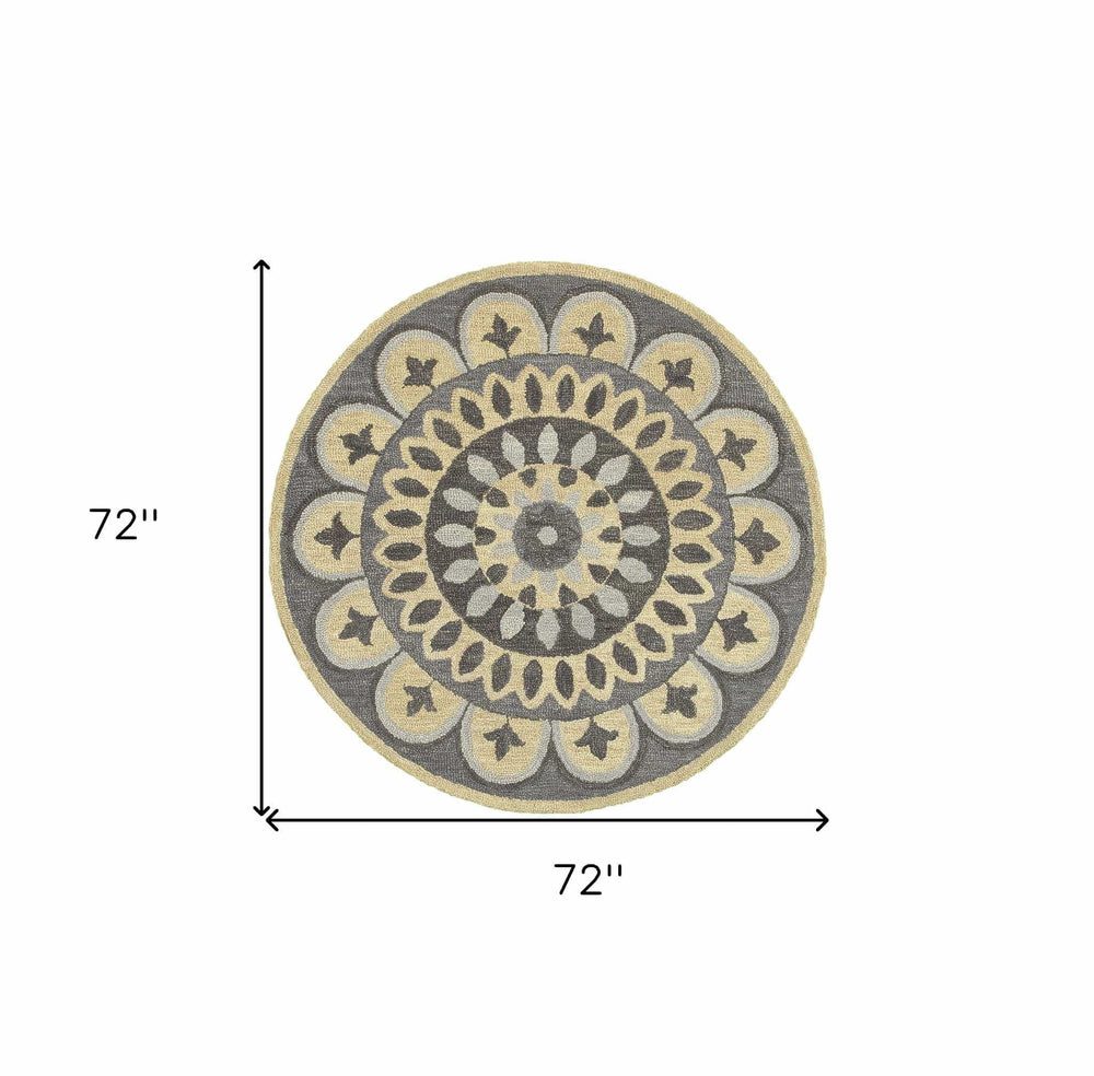 6' Gray Round Wool Geometric Hand Tufted Area Rug - Homeroots - Flyclothing LLC