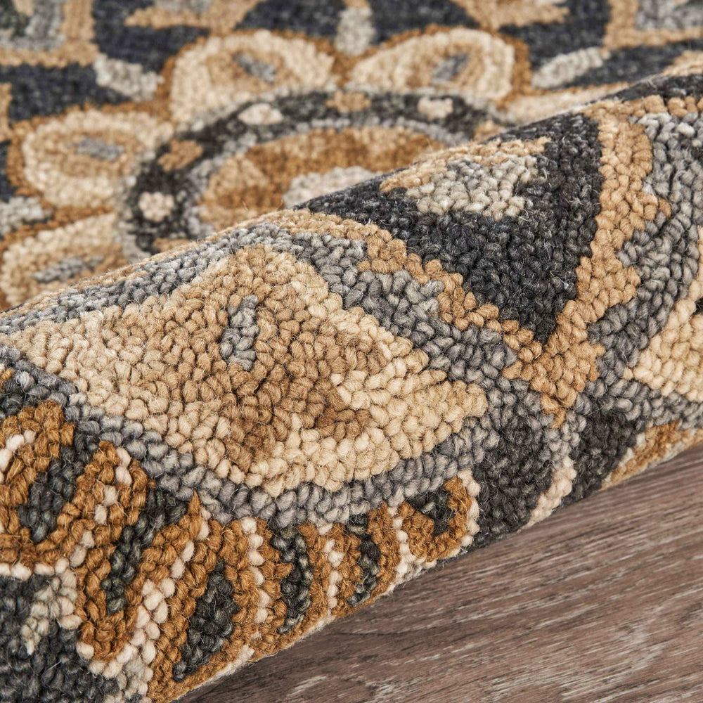 6' Black and Tan Round Wool Floral Medallion Hand Tufted Area Rug - Homeroots - Flyclothing LLC
