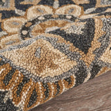 6' Black and Tan Round Wool Floral Medallion Hand Tufted Area Rug - Homeroots - Flyclothing LLC