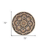 6' Black and Tan Round Wool Floral Medallion Hand Tufted Area Rug - Homeroots - Flyclothing LLC