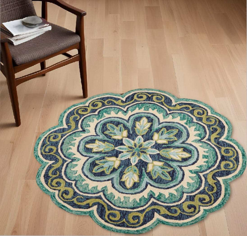 4' Round Green Floral Artwork Area Rug - Homeroots - Flyclothing LLC