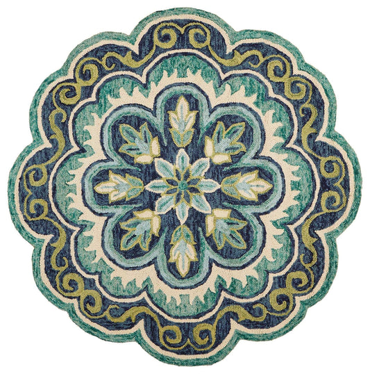 4' Round Green Floral Artwork Area Rug - Homeroots - Flyclothing LLC