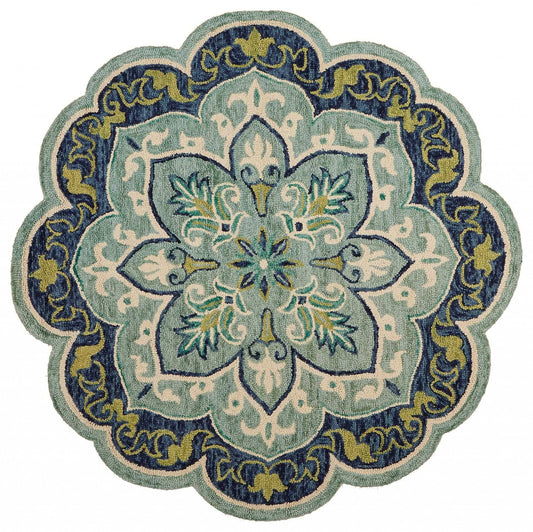 4' Round Blue Ornate Medallion Area Rug - Homeroots - Flyclothing LLC