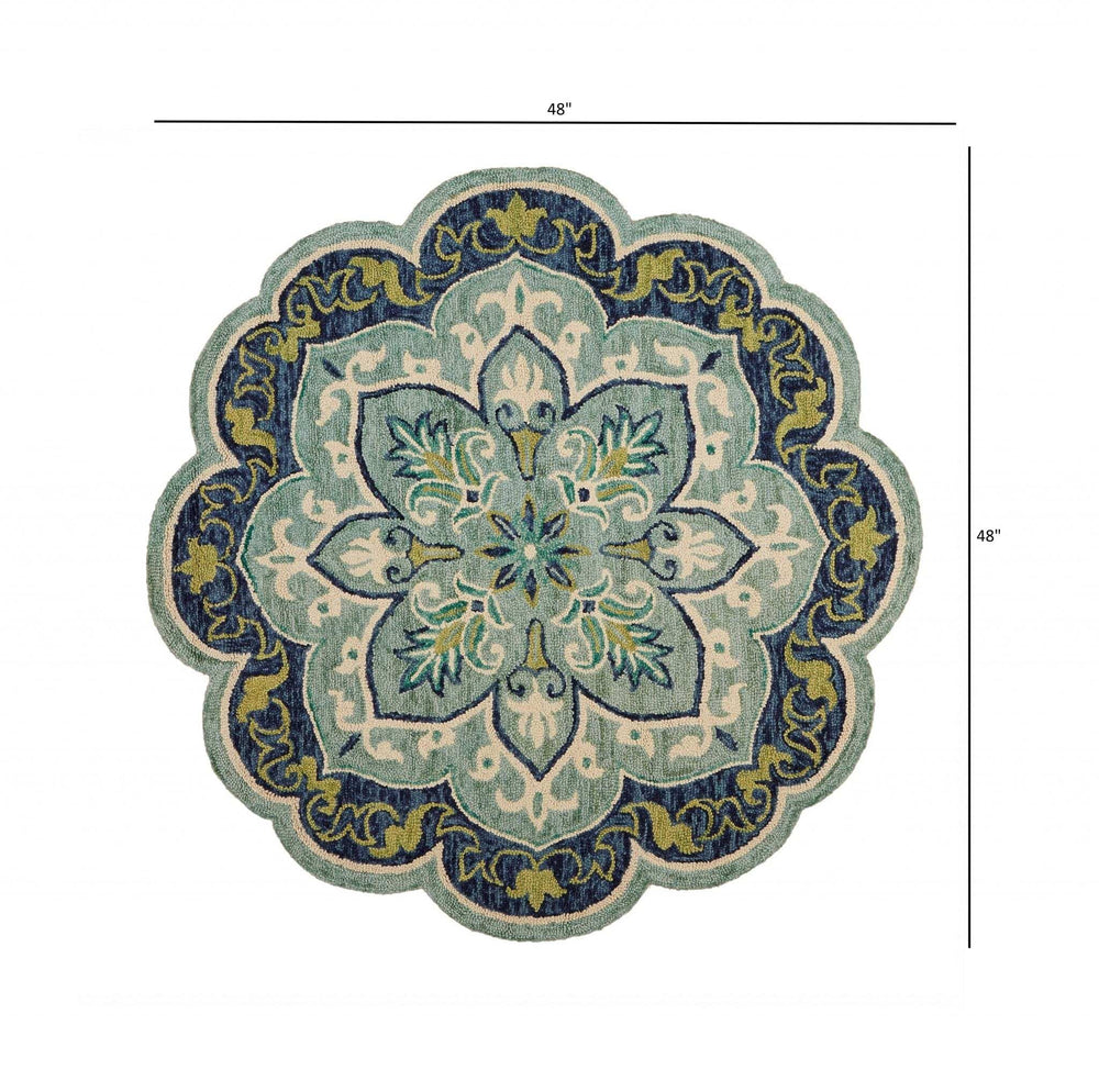 4' Round Blue Ornate Medallion Area Rug - Homeroots - Flyclothing LLC
