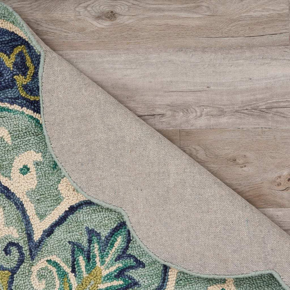 6' Blue And Green Round Wool Geometric Hand Tufted Area Rug - Homeroots - Flyclothing LLC