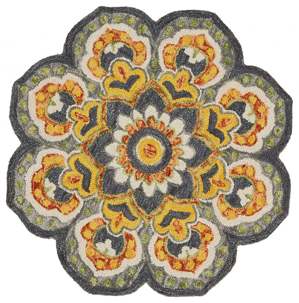 4' Round Gray And Gold Floret Area Rug - Homeroots - Flyclothing LLC