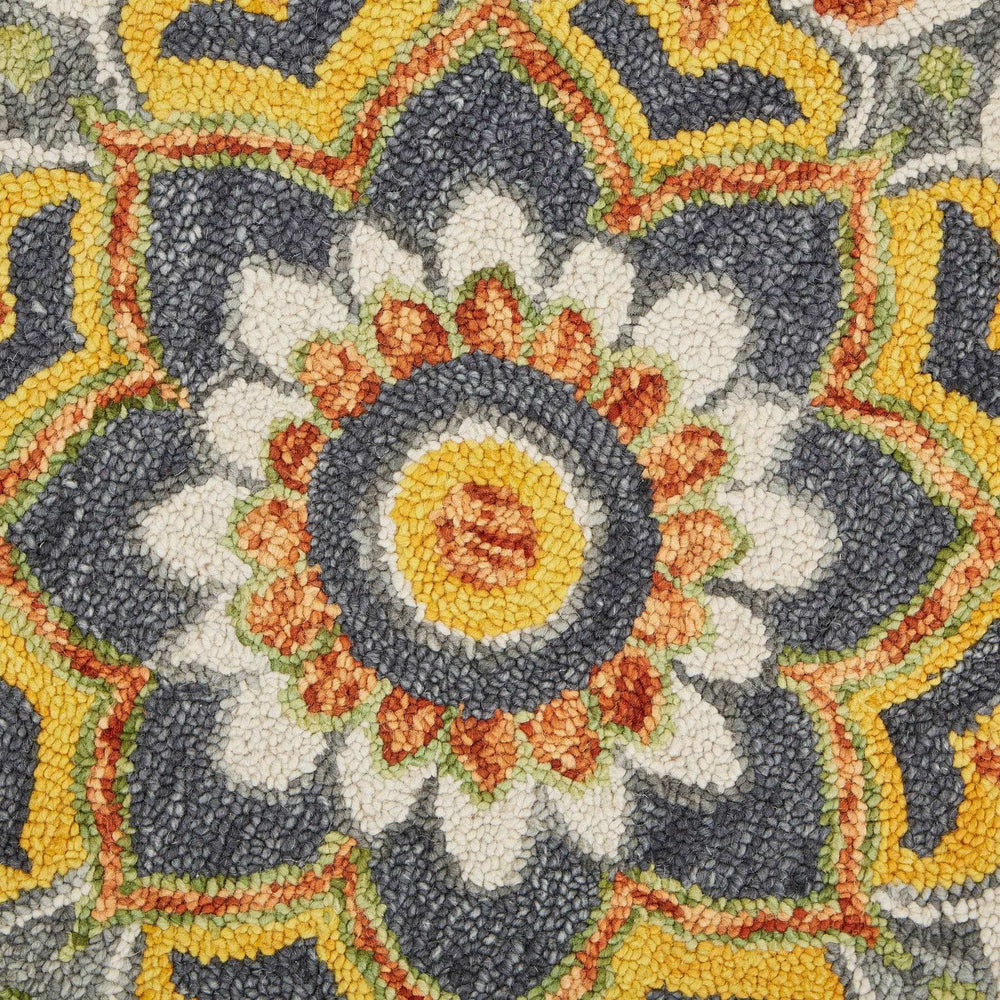 4' Round Gray And Gold Floret Area Rug - Homeroots - Flyclothing LLC