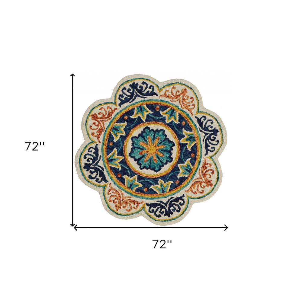 6' Ivory Round Wool Geometric Hand Tufted Area Rug - Homeroots - Flyclothing LLC