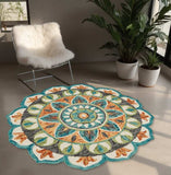 4' Round Blue And Orange Medallion Area Rug - Homeroots - Flyclothing LLC