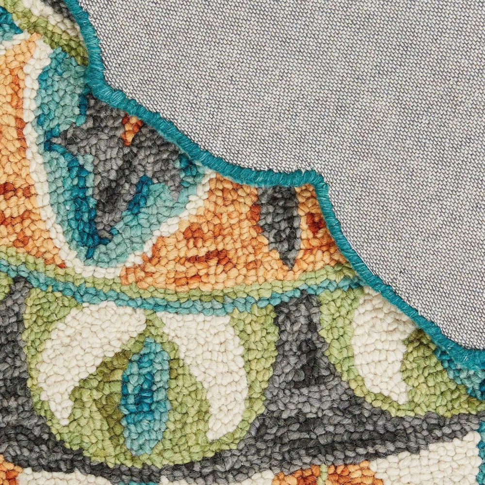 6' Blue And Green Round Wool Geometric Hand Tufted Area Rug - Homeroots - Flyclothing LLC