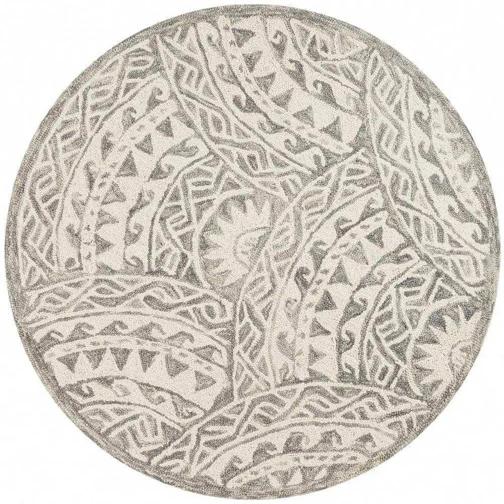 4' Round Gray Decorative Waves Area Rug - Homeroots - Flyclothing LLC