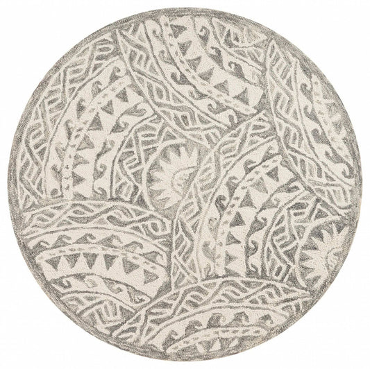 4' Round Gray Decorative Waves Area Rug - Homeroots - Flyclothing LLC