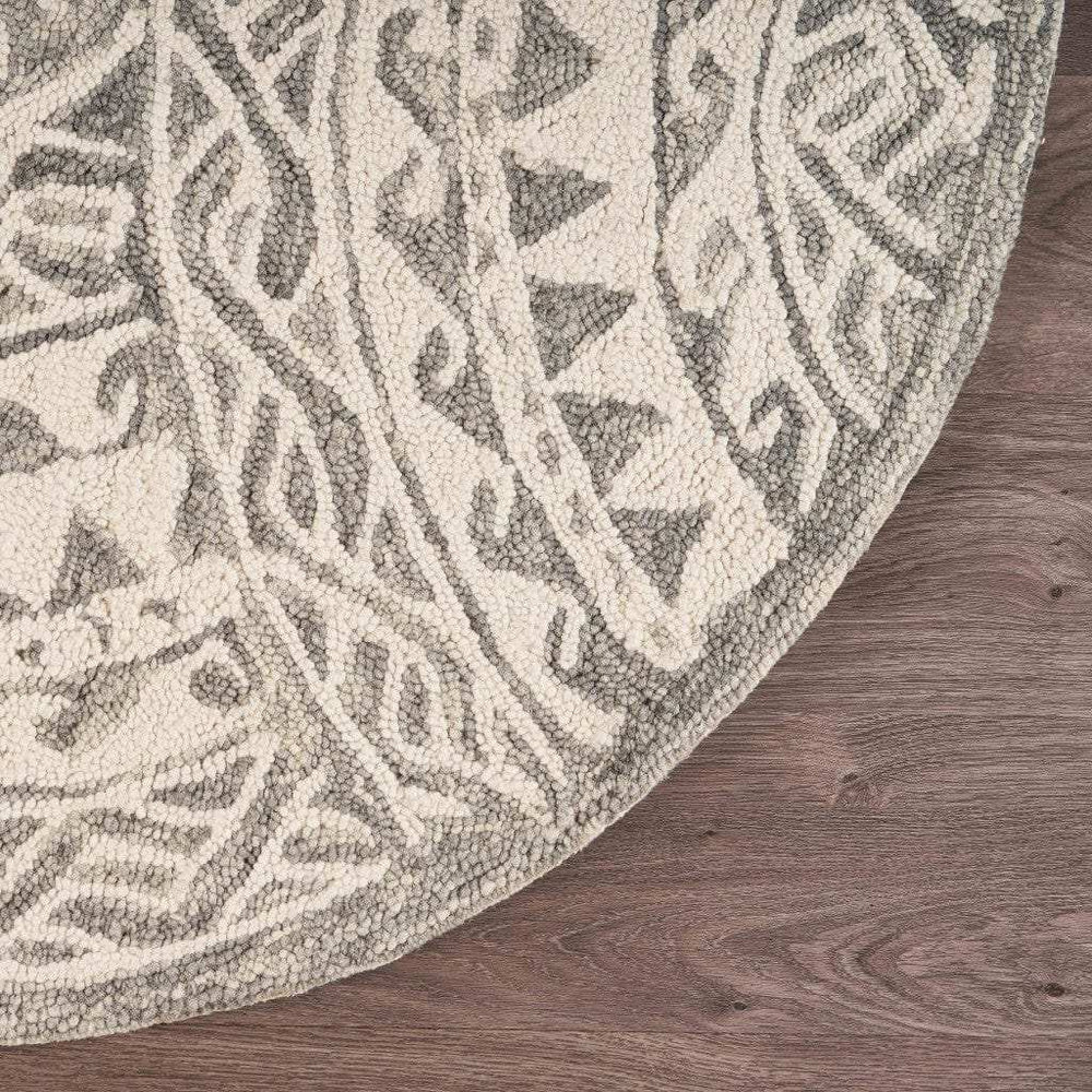 4' Round Gray Decorative Waves Area Rug - Homeroots - Flyclothing LLC