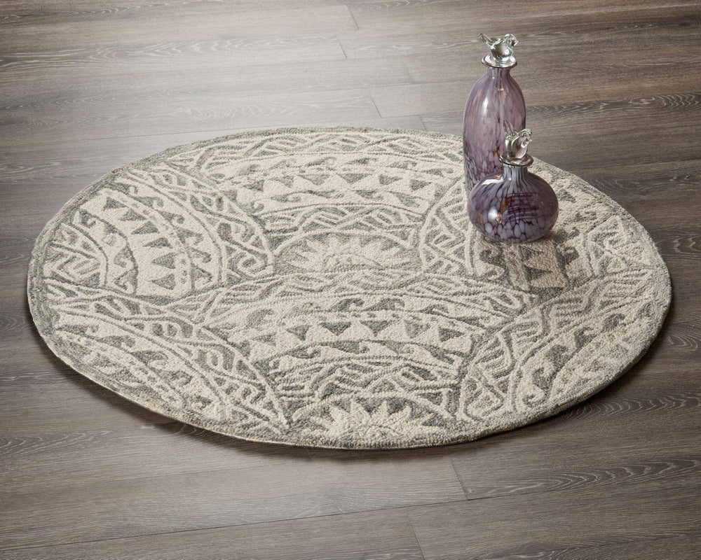 4' Round Gray Decorative Waves Area Rug - Homeroots - Flyclothing LLC