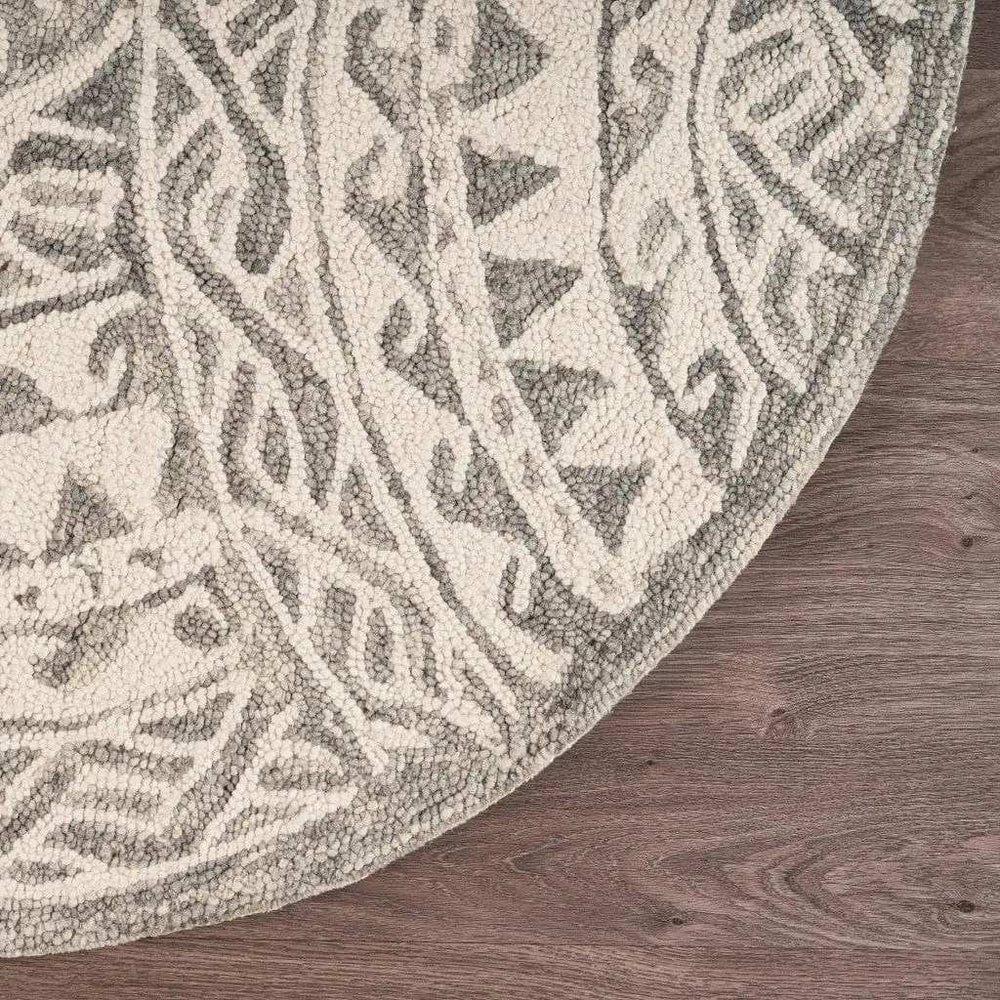 6' Gray Round Wool Geometric Hand Tufted Area Rug - Homeroots - Flyclothing LLC