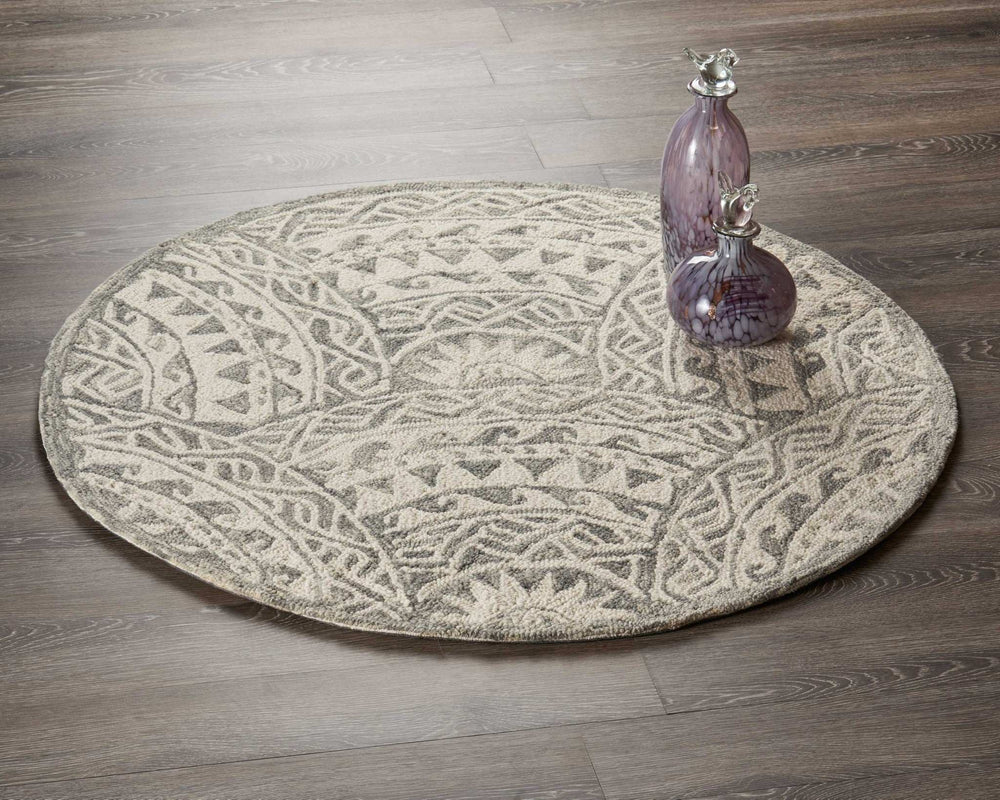 6' Gray Round Wool Geometric Hand Tufted Area Rug - Homeroots - Flyclothing LLC