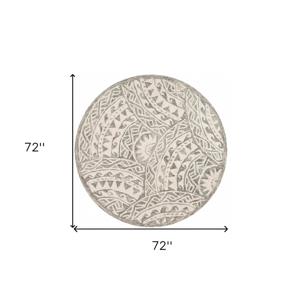 6' Gray Round Wool Geometric Hand Tufted Area Rug - Homeroots - Flyclothing LLC