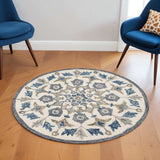 6' Round Blue Floral Oasis Area Rug - Homeroots - Flyclothing LLC