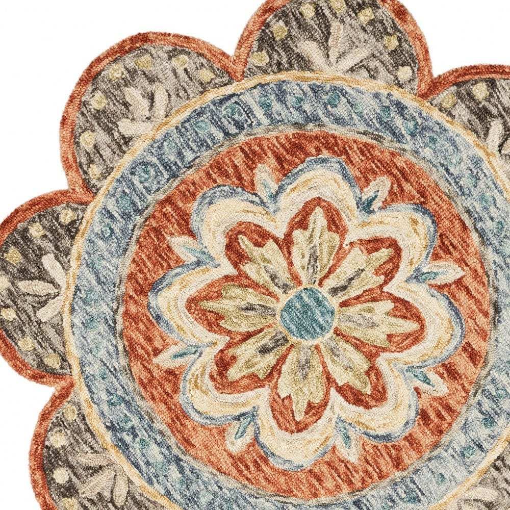 4' Round Orange Scalloped Edge Area Rug - Homeroots - Flyclothing LLC