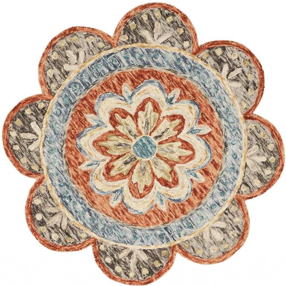 4' Round Orange Scalloped Edge Area Rug - Homeroots - Flyclothing LLC