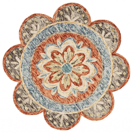4' Round Orange Scalloped Edge Area Rug - Homeroots - Flyclothing LLC